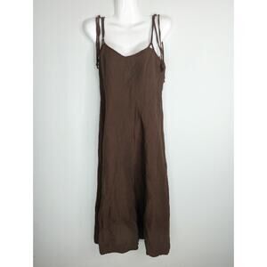Zara Brown‎ Mini Dress Women's Size XS Tasseled Tie Strap Weekend Beachy Linen